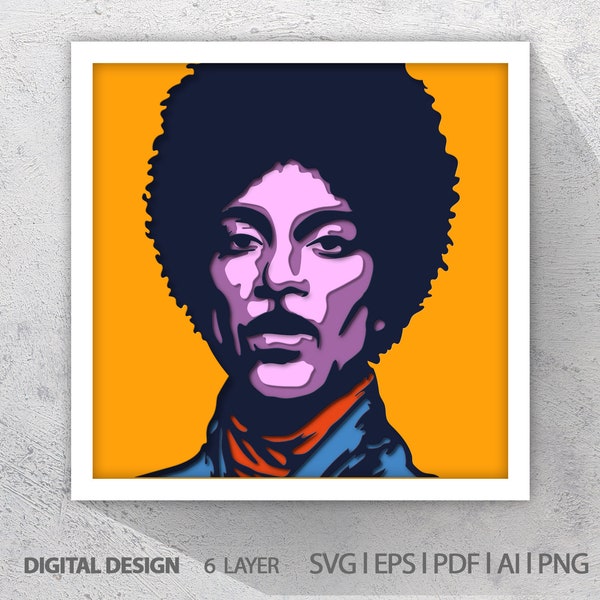 Prince 3D, musique pop, chanteur, modèle 3D de boîte d'ombre découpée en papier, fichiers de téléchargement numérique SVG, fichiers de téléchargement numérique SVG de boîte d'ombre, boîte lumineuse