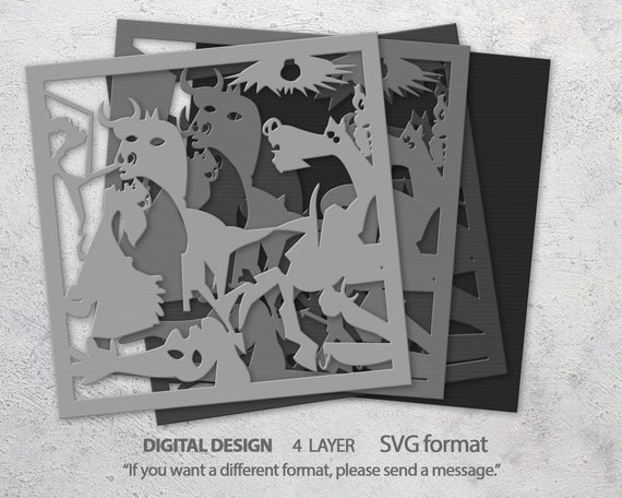 3D Pablo Picasso, Guernica, 3D Paper Cut Shadow Box Template