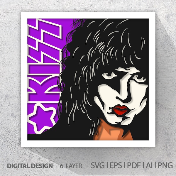 Kiss-3D SVG  Shadow box Cricut, Printable wall art Digital Download
