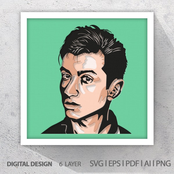3d Alex Turner, Arctic Monkeys, 3D layered Paper Cut Shadow Box, SVG Digital Download Files, Shadow Box SVG Digital Download Files,