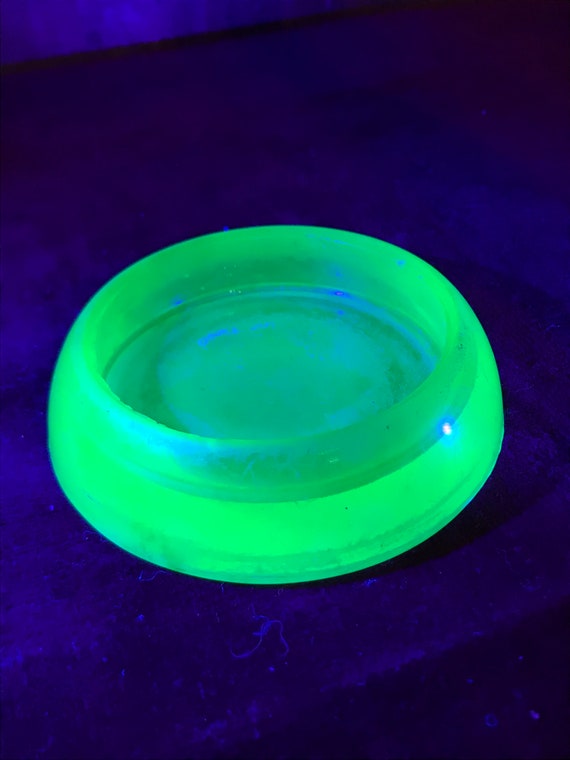 Anchor Hocking Uranium Glass Furniture Coaster | Vintage Green Depression Glass UV Blacklight Decor
