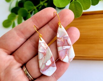 Luna pink marbled earrings/ polymer clay/ arch earrings/ organic/