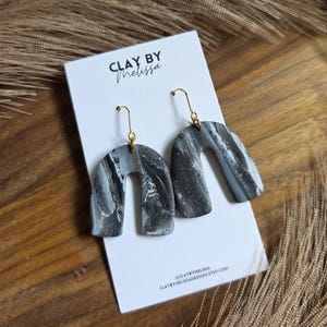 Arch Earrings, Dangle Earrings White and Black, Gold Marble Earrings, Gift For Friend, Polymer Clay, Neutral Jewelry, Unique Jewelry