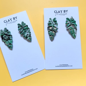 Leaf Stud Earrings, Handmade Polymer Clay Jewelry, Green Marble Leaf Studs, Gift for Her, Gift for Plant Lover
