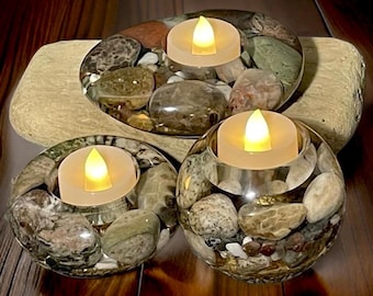 Stone Candle Holder | Resin Tea Light Holder | Michigan | Petoskey