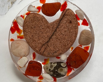 Stone Coaster | Rock | Michigan | Petoskey | Red | Anniversary | Valentines | Love