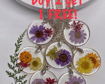 Dried Flower Pendant Necklace | Resin Jewelry | 28" Chain | Valentine Gift | Anniversary Gift