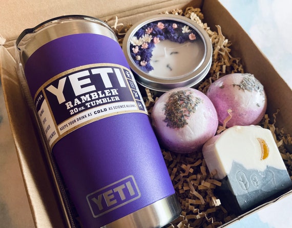 Peak Purple Yeti Tumbler Pampering Bath and Body Gift Set 6 Piece  Personalized 20oz Rambler Bath Bombs Handmade Soap 