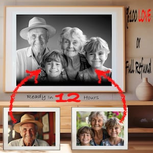 Loss of Father-Mother, Family Portrait From Photos, Add Deceased Loved One Photo, Add Passed Away Person to Picture, Deceased person in sky