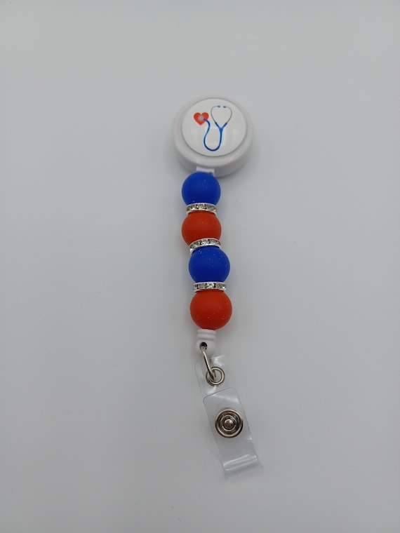 Silicone and Acrylic Beaded Badge Reel, Nurse, Student, Key Card