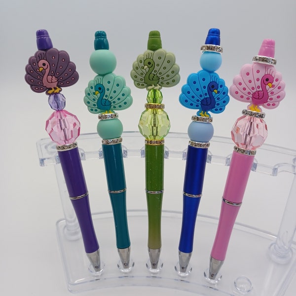 Peacock Custom Made beaded Pens, Silicone, Pen sale Cute anime Peacock, with bling fun cute pen, cartoon Peacock, bling pen many colors