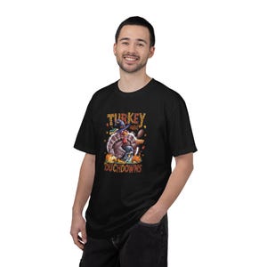 Turkey Touchdowns T-shirt | Thanksgiving Football Turkey Illustration, Comfort Colors 1717, Game day, pumpkin pie, feast
