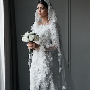 Elegant Floral Lace Wedding Dress 3D Appliques Long Sleeves Sheath Silhouette Chapel Train Perfect for Timeless 2025 Brides