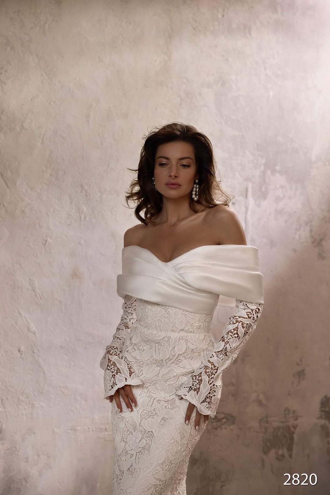 ANDRÉSD detached sleeve dress Sheath Wedding Dress Detachable Sleeves off the Shoulder
