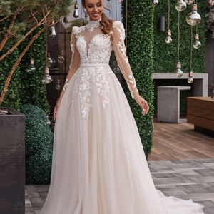 A-Line Sheer Neck Blush Satin Long Sleeves Mini Homecoming Prom Dress with Lace UQ1903