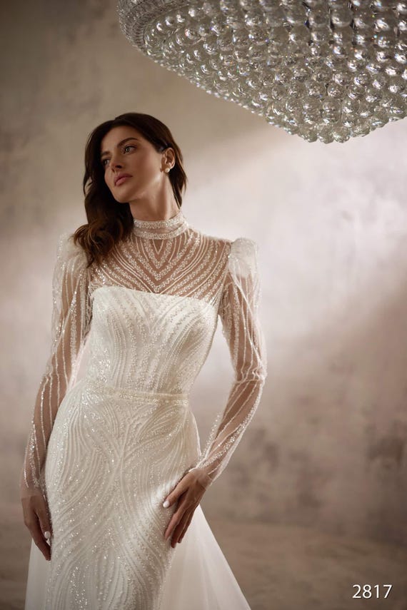 cap sleeve mermaid wedding dress WL036-Long Sleeve Lace Mermaid Bridal Gown-Andrea & Leo