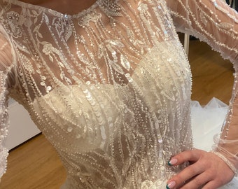 &quot;Elegantes, langes Brautkleid in weisser A-Linie mit transparentem Rücken und Glitzer Details &quot;&quot;Fausta&quot;&quot; Option 2025&quot;