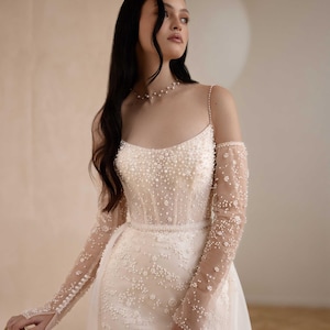 Luxury Hand-Beaded Mermaid Evening Gown - Sheer Corset Bodice & Detachable Sleeves MB40236B-2 main image 1