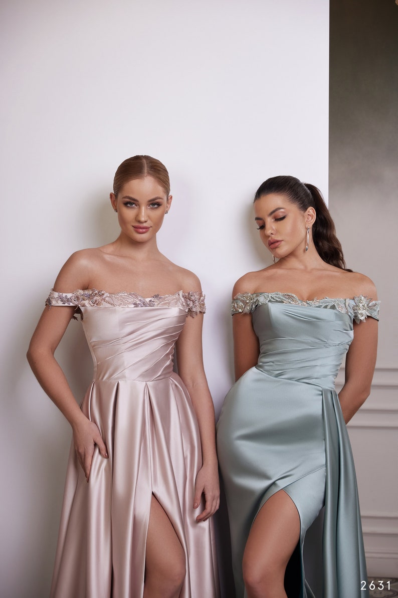 Satin Wedding Guest Dress off the Shoulder Prom Dress Cocktail - Etsy