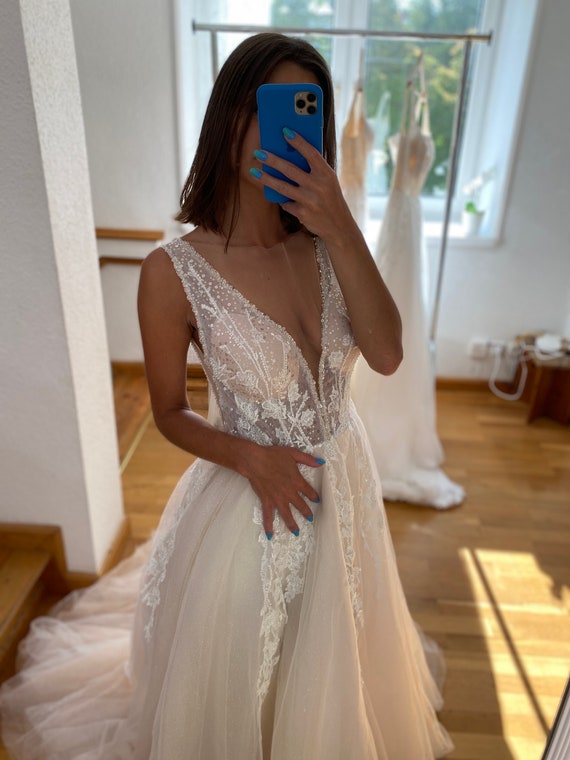 A line v neck gown hotsell