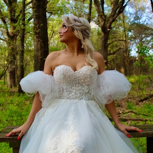 Sweetheart Neckline Wedding Dress Floral Lace Detachable Sleeves Corset Back Floor Length Puffy Sleeves &quot;Orenta&quot;