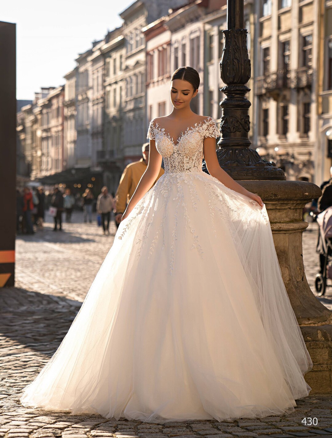 Floral Lace Bridal Gown Aline Wedding Dresses Sheer Etsy