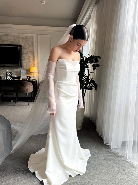 mermaid off the shoulder long sleeve wedding dress Marisa Off-Shoulder Long Sleeve Lace Gown