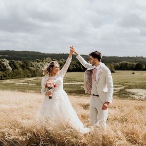 A-Line Floral Lace Long Sleeve Sheer Back Wedding Dress with Bow Floor Length Train “Lolita”