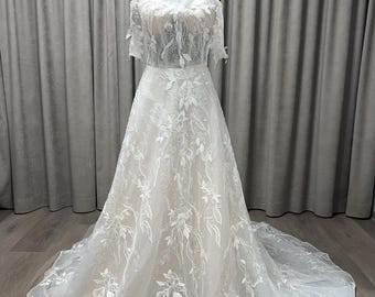 Floral Lace Off-the-Shoulder A-Line Beach Wedding Dress