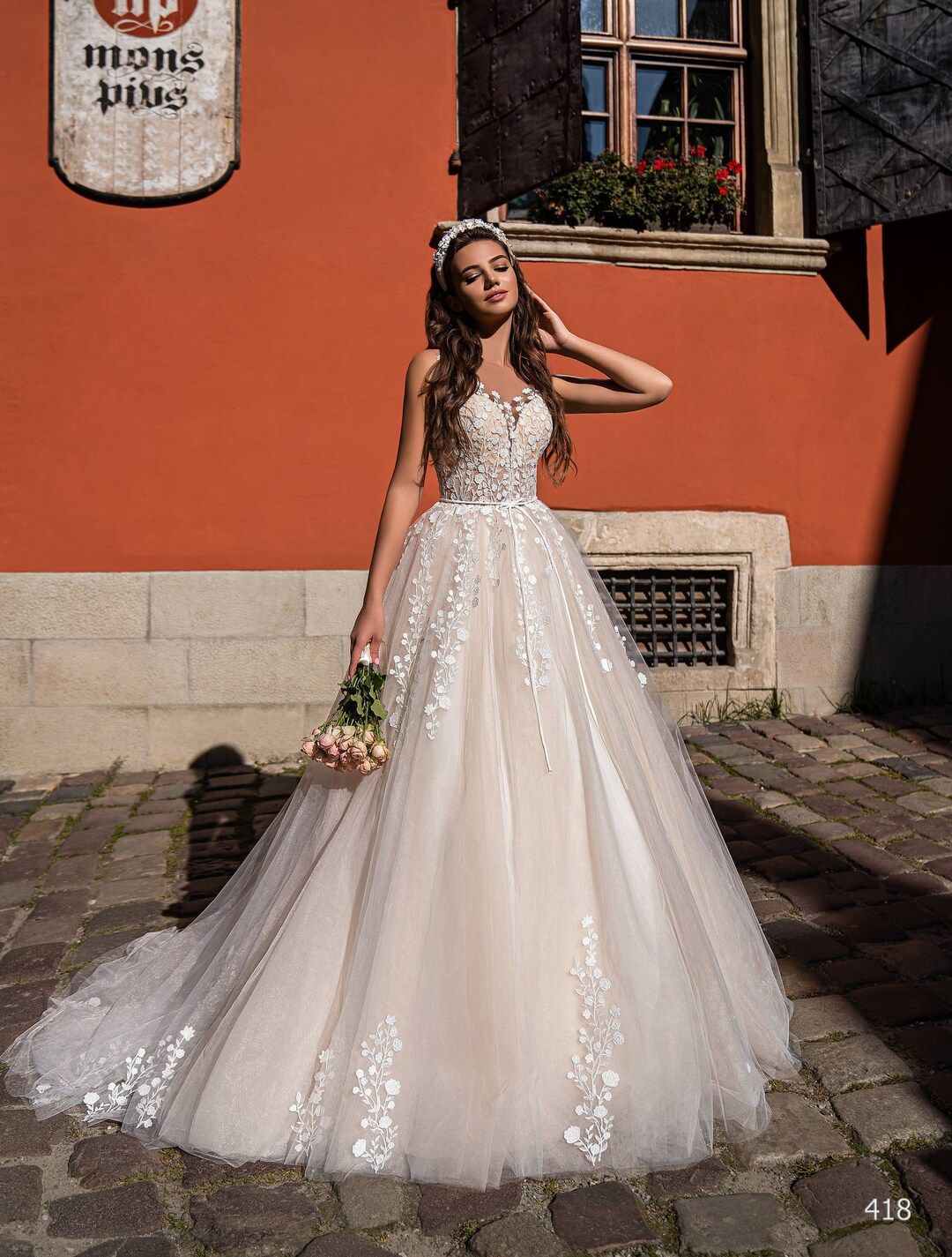 Floral Lace Aline Wedding Dress Bridal Gown Backless Etsy