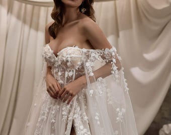 A-Line Wedding Dress Floral Lace 2025 Sweetheart Neckline Blush Bridal Gown Princess Dress Slit Corset Back “Eigminte”