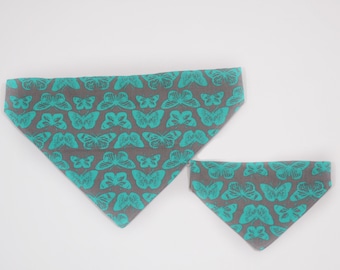 Blauwgroene vlinderbandana | Hondenbandana | Kattenbandana | Leuke bandana | Hondenbandana over de kraag | Elastische bandana's | Cadeaus voor huisdieren