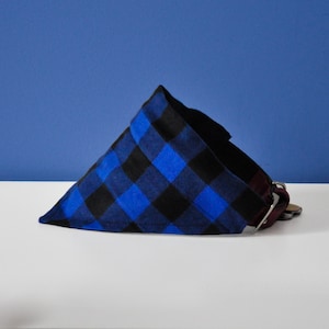 Blue Flannel Bandana | Dog Bandana | Cat Bandana | Plaid Bandana | Over The Collar Dog Bandana | Elastic Bandanas | Pet Gifts