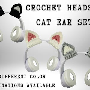 May include: White headphones with different coloured crocheted cat ears. The ears are available in black, white with pink, and grey with white. CROCHET HEADSET CAT EAR SET DIFFERENT COLOUR COMBINATIONS AVAILABLE.