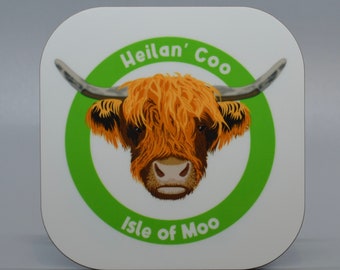 Heilan' Coo Coaster Isle of Mull, Scotland  Perfect Gift of your Holiday Memories  Nature Scottish Islands Souvenir Hebrides