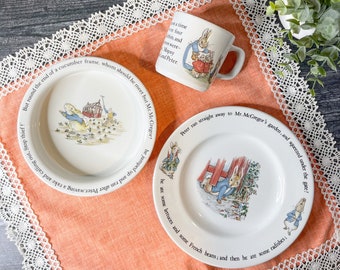 Vintage Peter Rabbit Wedgwood Childs Bowl, Plate and Cup set | Peter Rabbit Breakfast Set