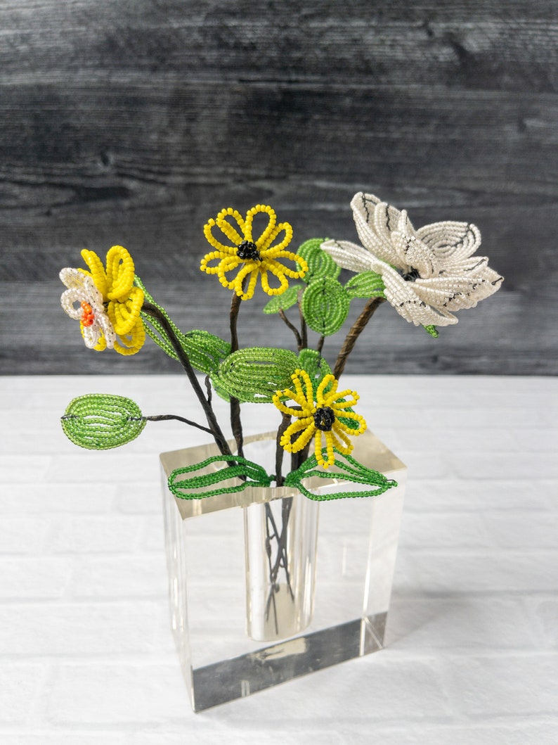 Victorian Seed Bead Flowers Vintage Bead Flower Bouquet French Style