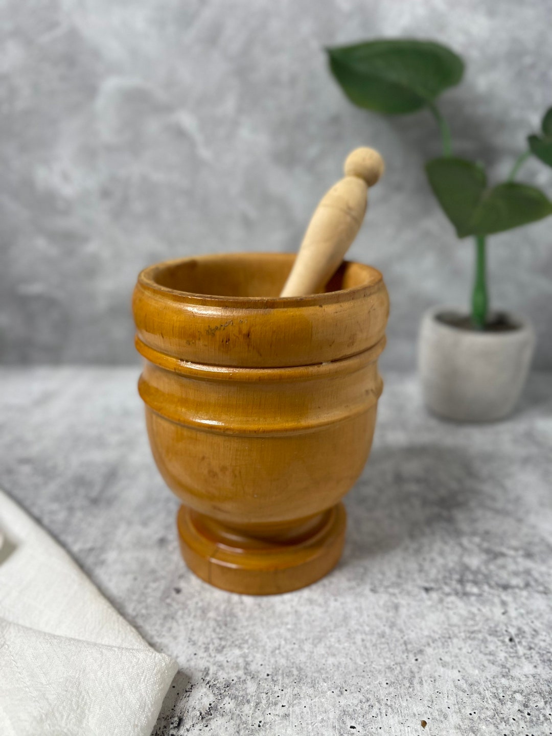 Vintage Wood Turned Mortar and Pestle Made in Italy Etsy