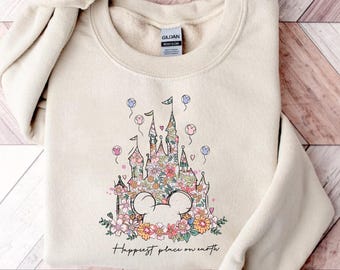 Floral Castle Disney Sweatshirt, Happiest Place on Earth Jumper | D10