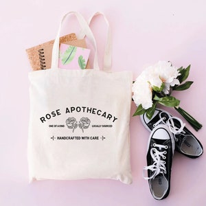 Rose Apothecary Tote Bag, Market Tote, Shopping Travel Overnight and Weekend Bag, Accessory Toiletry, Gift For Her