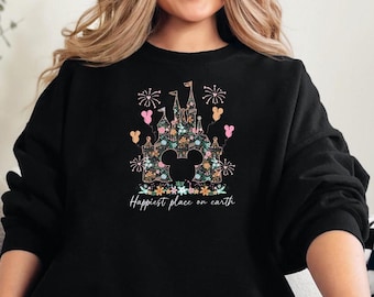Happiest Place on Earth Sweatshirt, Floral Disney Castle Jumper