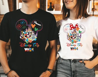 Personalise Disney trip 2024 mickey minnie head name tshirt, family trip, Mickey Minnie disney tshirt, Disney Family tshirt with name ,