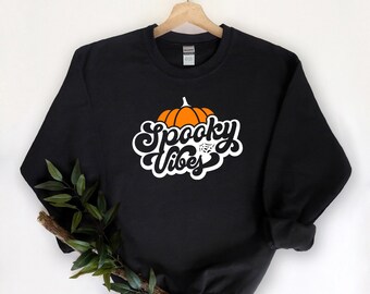 Spooky Vibes Halloween Sweatshirt: Retro Pumpkin Shirt