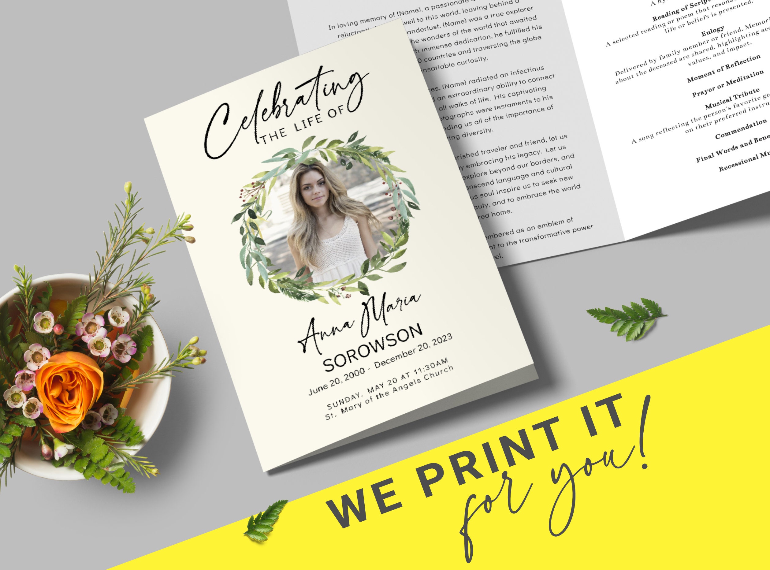 Funeral Programs PRINTED Order of Service Funeral Greenery Memorial ...