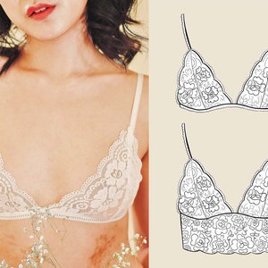 Lace Bralette Sewing Pattern with Video Instruction / Sexy Lingerie / Lace Crop Top / Bra Pattern / Bralette Pattern / Customizable