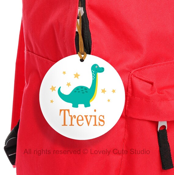 Custom Name Bag Tag for Boy Kids Name Tags Dinosaur Tag for Etsy
