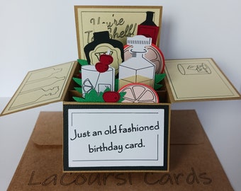 Whiskey Old Fashioned Theme Handmade Birthday Card for Dad Gift Idea Bourbon Art 3D Pop up Box Card vintage birthday card for grandpa