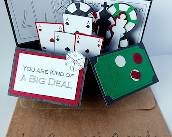 Poker Casino theme Birthday Card for husband funny gift unique deck of cards art display 3D Pop up Box Card