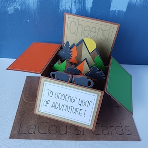 Adventure Happy Birthday Card | Outdoors Pop Up Mountain and Coffee Card for Him, Her, Brother, Boyfriend, Girlfriend, Mom, Dad, Friend.