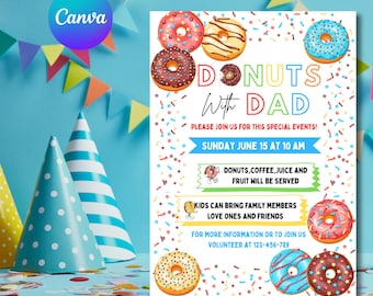 Volante editable de Donas con Papá, invitación para el Día del Padre (descarga digital)